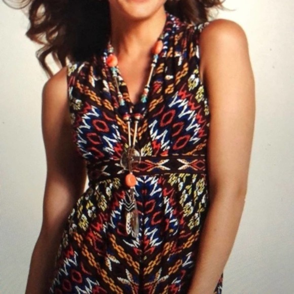 Chico's Jasmina Link Map‎ Chain Tribal Print Maxi Dress Empire waist medium - Picture 2 of 11